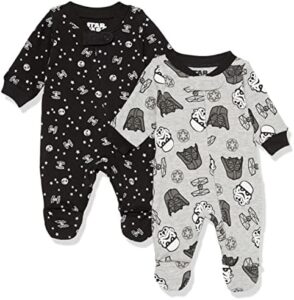 Amazon Essentials Disney | Marvel | Star Wars Baby Boys’ Cotton Footed Sleep and Play, Multipacks