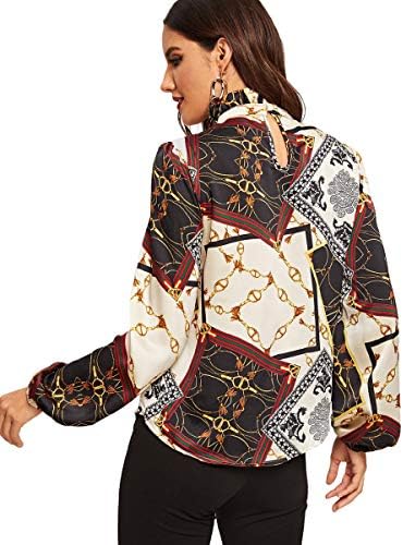 Romwe Women's Elegant Solid Stand Collar Long Sleeve Workwear Blouse Top Shirts - Image 2