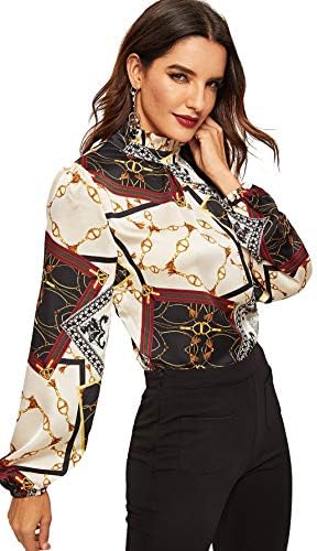 Romwe Women's Elegant Solid Stand Collar Long Sleeve Workwear Blouse Top Shirts - Image 4