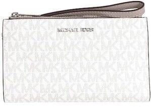 Michael Kors Jet Set Travel Double Zip PVC Signature Wristlet Wallet in Bright White, Medium