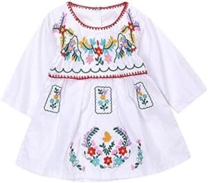 Kashoer Newborn Toddler Baby Girls Ethnic Embroidery Floral Dress Long Sleeve Party Sundress Skirt
