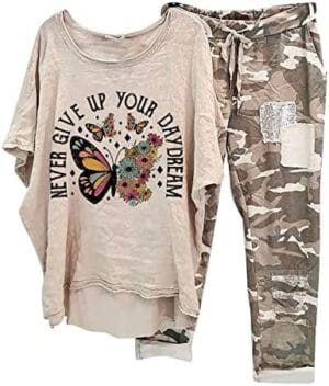 2 Piece Summer Outfits for Women Pants Sets Loose Baggy 3/4 Sleeve Linen Tops Casual Sets Plus Size Lounge Linen Set