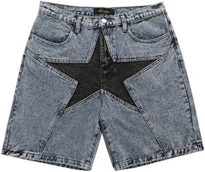 ELKNLMU Hip Hop Streetwear Denim Shorts Star Jean Shorts Harajuku Cargo Shorts Y2K