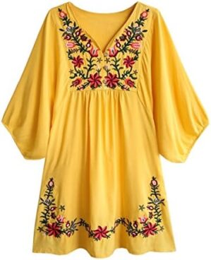 Kafeimali Summer Dress V Neck Mexican Embroidered Peasant Women’s Dressy Tops Blouses