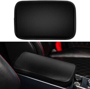 Amiss Car Center Console Pad, Universal Waterproof Car Armrest Seat Box Cover, Car Interior Accessories, Carbon Fiber PU Leather Auto Armrest Cover Protector for Most Vehicle, SUV, Truck, Car (Black)