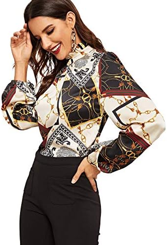Romwe Women's Elegant Solid Stand Collar Long Sleeve Workwear Blouse Top Shirts - Image 3