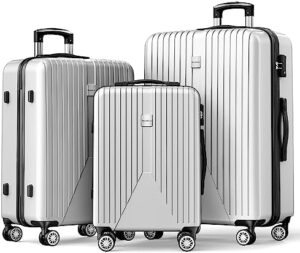 Strenforce Luggage Sets 3-Peice (20/24/28-Inch) Durable Wheels and TSA Lock Travel Suitcase Set, silver
