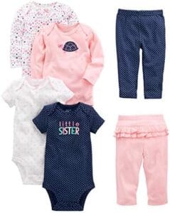 Simple Joys by Carter’s Baby Girls’ 6-Piece Bodysuits (Short and Long Sleeve) and Pants Set