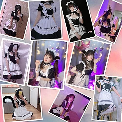 Anime French Maid Apron Lolita Fancy Dress Cosplay Costume Furry Cat Ear Gloves Socks Set(M) - Image 2