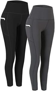 Fengbay 2 Pack High Waist Yoga Pants, Pocket Yoga Pants Tummy Control Workout Running 4 Way Stretch Yoga Leggings