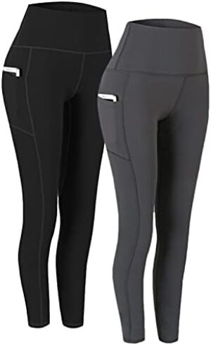 Fengbay 2 Pack High Waist Yoga Pants, Pocket Yoga Pants Tummy Control Workout Running 4 Way Stretch Yoga Leggings