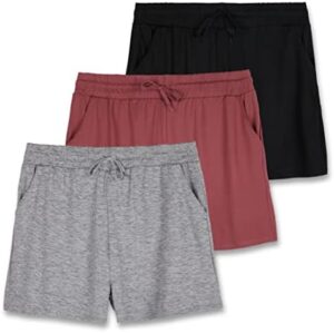 Real Essentials 3 Pack: Athletic Lounge Shorts for Women – Casual Sweat Shorts with Pockets (Available in Plus Size)