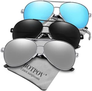 BOTPOV Aviator Sunglasses for Men Women Polarized UV400 Protection Mirrored Lens Metal Frame with Spring Hinges…