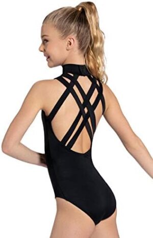 Balera Women and Girls Strappy Cross Back Mock Neck Leotard for Dance