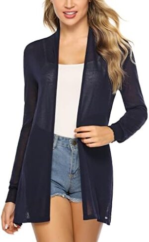 Totatuit Womens Summer Lightweight Sheer Kimono Cardigan Long Sleeve Open Front Knit Sweater Loose Cover Up Casual Blouse Top