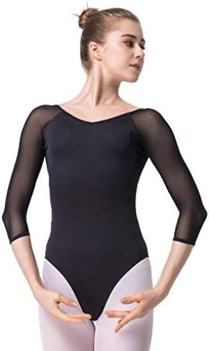 KUKOME Women’s Ballet Dance Leotards Dance Bodysuit 3/4 Sleeve Leotards
