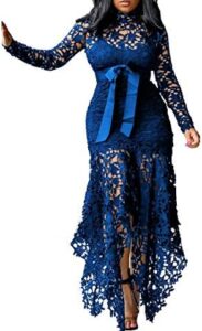 VERWIN Hollow Floor-Length Lace-Up Asymmetrical Women’s Maxi Dress Sexy Lace Dress Party Evening Dress