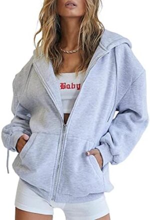 AUTOMET Womens Zip Up Hoodies Long Sleeve Fall Oversized Sweatshirts Fleece Y2K Jacket with Pockets