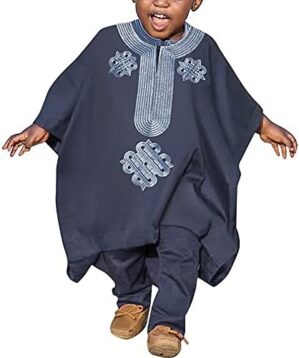 HD African Family Matching Outfits Nigerian Boubous Agbada 3 Pieces Embroidery Dashiki Daddy and Son Clothes Set