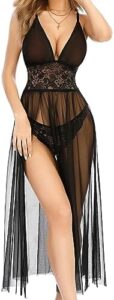 Avidlove Women Lingerie Lace Babydoll V Neck Chemise Halter Mesh Nightwear Sexy Long Gown Lingerie Sheer Dress