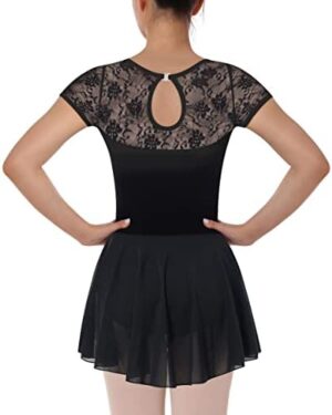 BAKPH Women’s Turtleneck Dance Leotard With Skirt Adult Lace Long Sleeve Ballet Dress