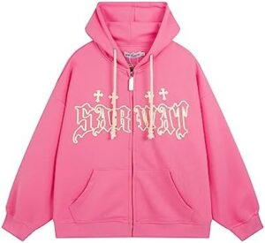Sumleno Y2k Zip Up Hoodie Cross Graphic Goth Alt Emo Clothing Y2k Aesthetic Streetwear Baggy Grunge Hooded Sweatshirts Jacket