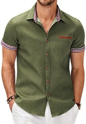COOFANDY Men’s Casual Short Sleeve Button Down Dress Shirt Denim Work Shirts