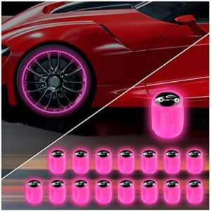 16PCS Fluorescent Tire Valve Stem Caps,Luminous Auto Wheel Air Valve Cap,Universal Decoration Accessories for Car/SUV/Bicycle/Trucks/Motorcycles,Cool Car Gifts (Car/Pink-16pcs)