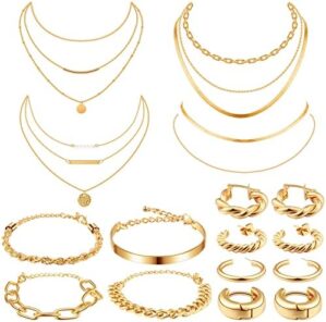 Tiamon 12 Pcs 90s Silver Gold Jewelry Set for Women Men 4 Earring Sets 4 Necklace 4 Bracelets for Girl Punk
