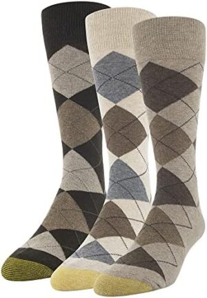 GOLDTOE Men’s Carlyle Argyle Crew Dress Socks, 3-Pairs