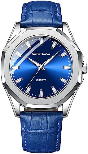 CRRJU Men's Fashion Luxury Classical Leather Watches for Men Business Simple Luminous Analog Quartz Wristwatches