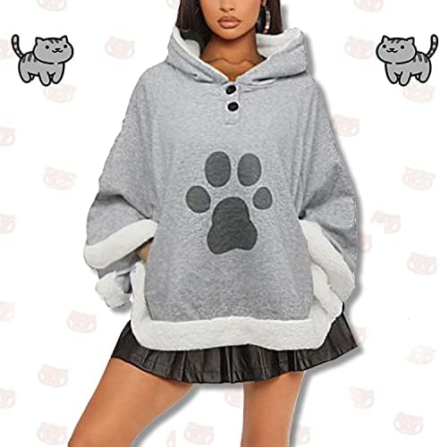KINOMOTO Game Cat Atsume Hooded Cape Cosplay Costume Gray Cat Cotton Cloak Poncho - Image 3