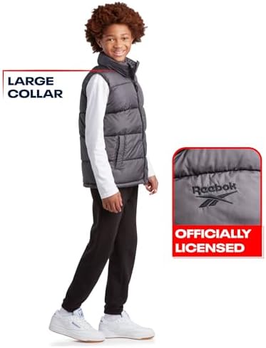 Reebok Boys Puffer Vest - Kids Lightweight Quilted Full Zip Vest - Outerwear Sleeveless Jacket for Boys (8-20) - Image 4