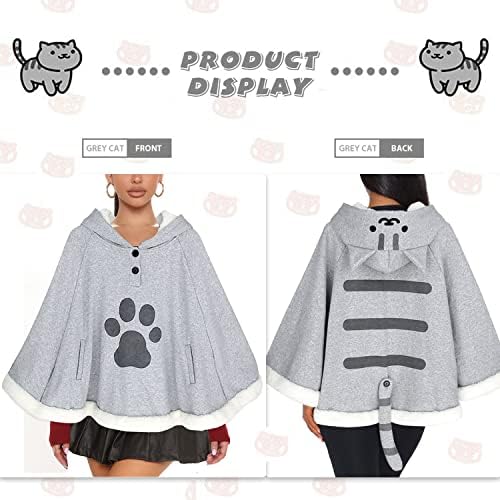 KINOMOTO Game Cat Atsume Hooded Cape Cosplay Costume Gray Cat Cotton Cloak Poncho - Image 4