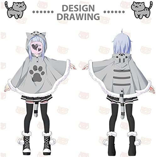KINOMOTO Game Cat Atsume Hooded Cape Cosplay Costume Gray Cat Cotton Cloak Poncho - Image 5