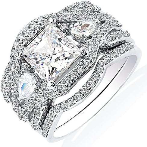 Women 3 Piece Black Gold Filled 1.5 Carat White CZ Wedding Engagement Eternity Bridal Ring Set - Image 2