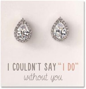 A+O Wedding Bridesmaid Jewelry Gift - Pear Teardrop Stud Post or Clip on Earrings in Gold, Rose Gold, Silver