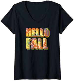 Adorable Fall Lovers' Cute Seasonal Apparel "Hello Fall" V-Neck T-Shirt