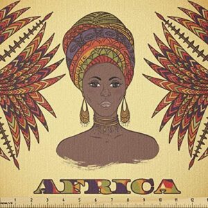 Ambesonne African Fabric by The Yard, Woman in Traditional Turban and Palms Cultural Folk Graphic Art, Stretch Knit Fabric for Clothing Sewing and Arts Crafts, 2 Yards, Orange Cream