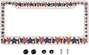 American Flag License Plate Frame - Patriotic USA Stars Car Tag Frames Holders Covers 2 Holes Patriotic Car Accessories Decorative with Free Screws Fasteners Caps