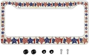 American Flag License Plate Frame – Patriotic USA Stars Car Tag Frames Holders Covers 2 Holes Patriotic Car Accessories Decorative with Free Screws Fasteners Caps