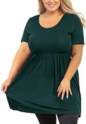 AusLook Women's Plus Size Tunic Short Sleeve Clothes Scoop Neck Summer Tops Pleated Flowy Loose Fit Babydoll T Shirt L-5X