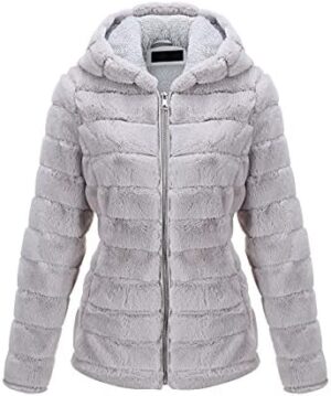 Bellivera Women's Faux Fur Coat Shearling Fluffy Fuzzy Shaggy Hood Sherpa-Lined Fleece Jacket