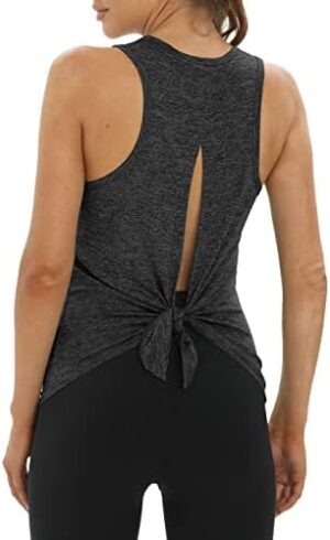 Bestisun Tie Back Workout Tops Open Back Gym Athletic Yoga Shirt Backless Musle Tanks for Women