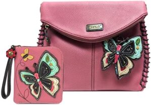 CHALA Charming Crossbody Bag With Flap Top | Flap and Zipper Cross-Body Purse or Shoulder Handbag with Metal Chain - Pink