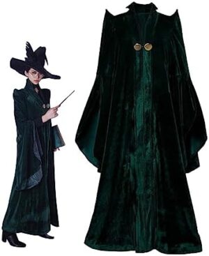 COSMOVIE Women's Witch Halloween Cosplay Costume Movie Wizard Sorceress Cloak Robe Coat