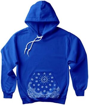 CaliDesign Men's Blue Bandana Hoodie Crip Clothing Paisley Print Cholo Crenshaw Sweatshirt