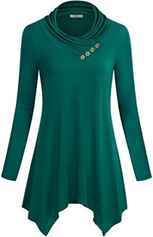 Cestyle Womens Fall Long Sleeve Cowl Neck Asymmetrical Hemline Flowy Tunic Top