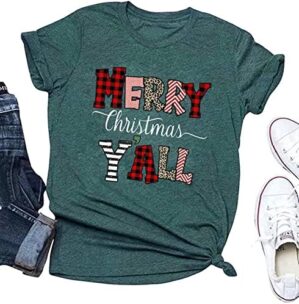 Christmas Shirts for Women Funny Print Womens Christmas Tshirts Clothes Tops