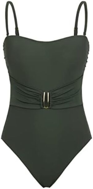 Cindy's aunt Women's Bandeau One Piece Swimsuits Tummy Control Bathing Suits with Belt High Cut Monokini Swimwear